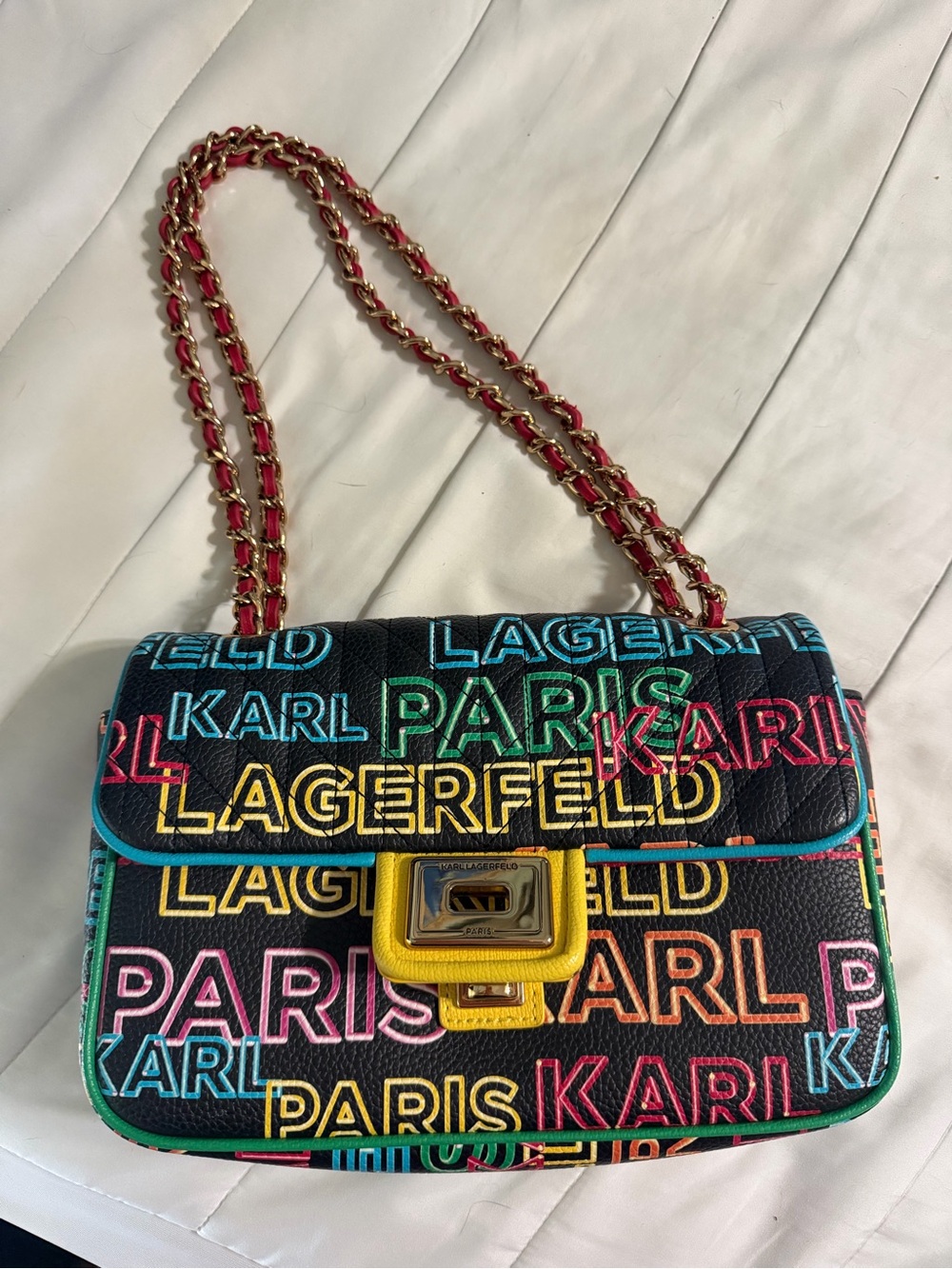 Karl Lagerfeld Multicolor 'Paris' Logo Chain Shoulder Bag - Black